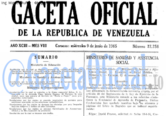 Gaceta Oficial 27758 del 9 Junio 1965