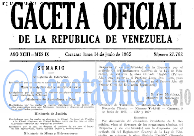 Gaceta Oficial 27762 del 14 Junio 1965