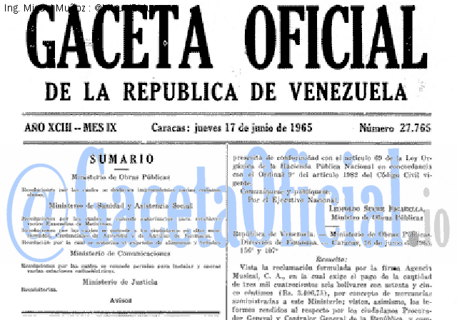 Gaceta Oficial 27765 del 17 Junio 1965
