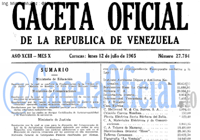 Gaceta Oficial 27784 del 12 Julio 1965