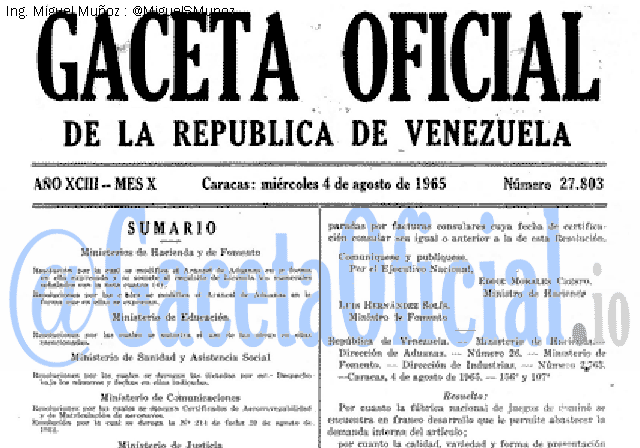 Gaceta Oficial 27803 del 4 Agosto 1965