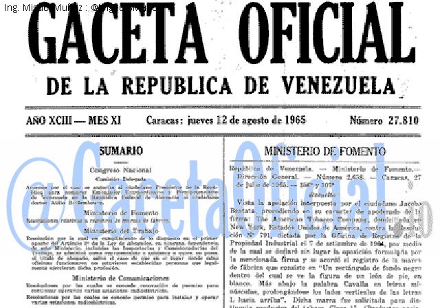 Gaceta Oficial 27810 del 12 Agosto 1965