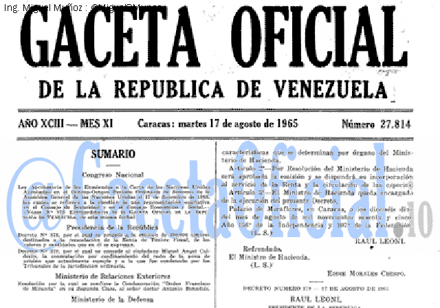 Gaceta Oficial 27814 del 17 Agosto 1965