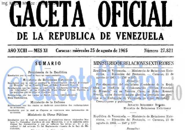 Gaceta Oficial 27821 del 25 Agosto 1965