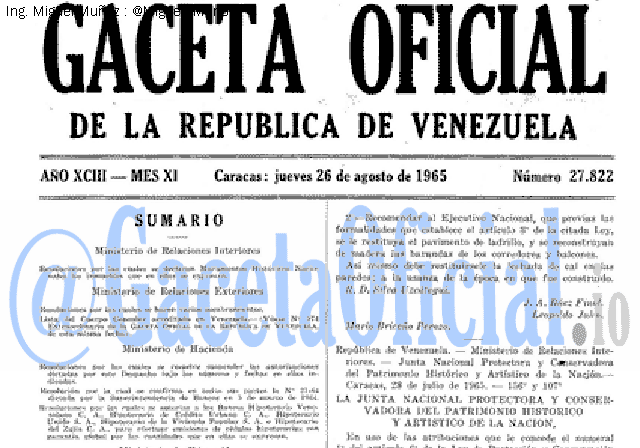 Gaceta Oficial 27822 del 26 Agosto 1965
