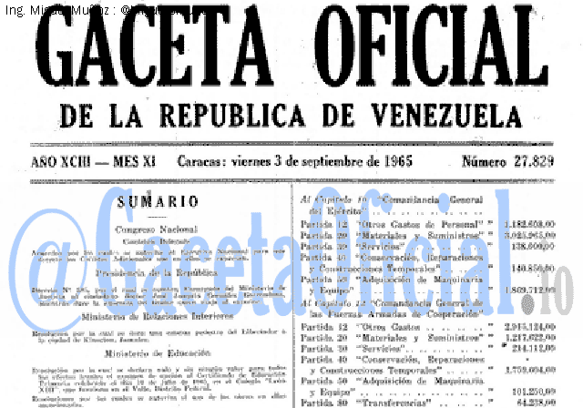 Gaceta Oficial 27829 del 3 Septiembre 1965