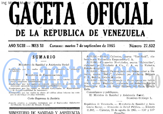 Gaceta Oficial 27832 del 7 Septiembre 1965