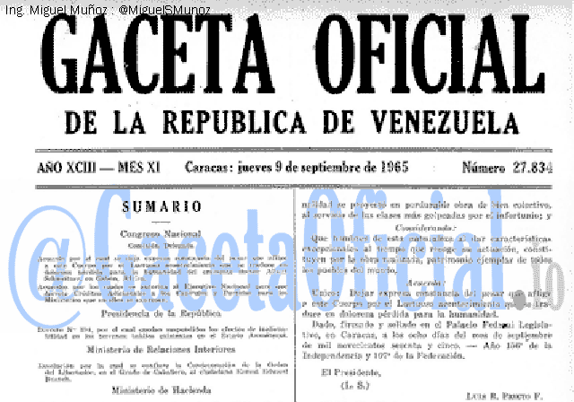 Gaceta Oficial 27834 del 9 Septiembre 1965