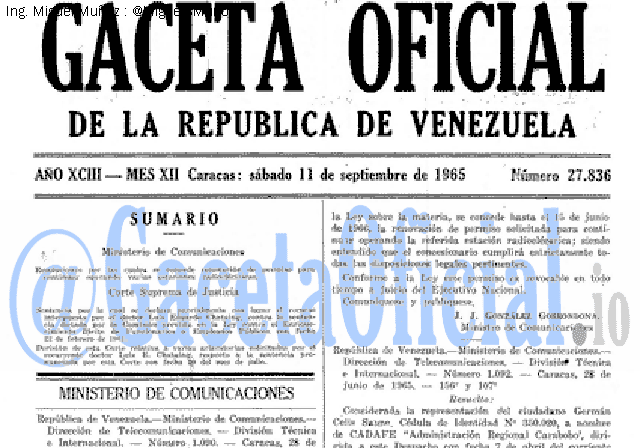 Gaceta Oficial 27836 del 11 Septiembre 1965