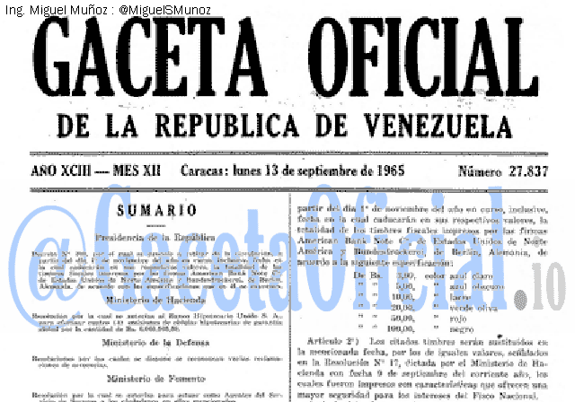 Gaceta Oficial 27837 del 13 Septiembre 1965