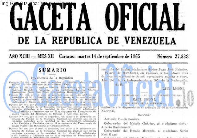 Gaceta Oficial 27838 del 14 Septiembre 1965