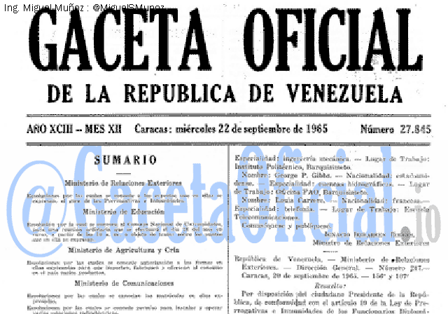 Gaceta Oficial 27845 del 22 Septiembre 1965