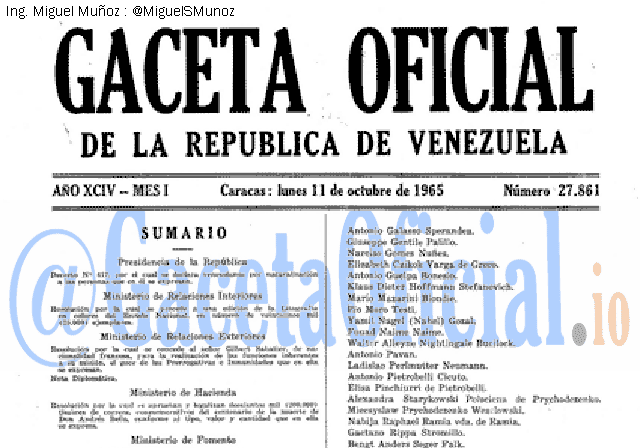 Gaceta Oficial 27861 del 11 Octubre 1965