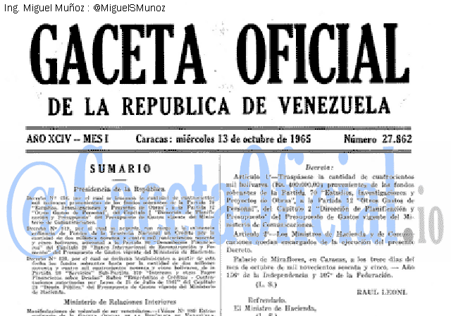 Gaceta Oficial 27862 del 13 Octubre 1965