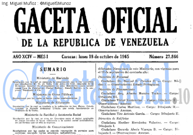 Gaceta Oficial 27866 del 18 Octubre 1965