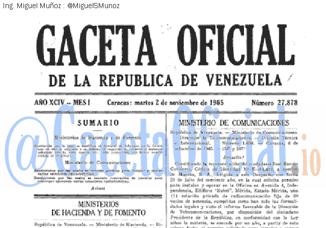 Gaceta Oficial 27878 del 2 Noviembre 1965