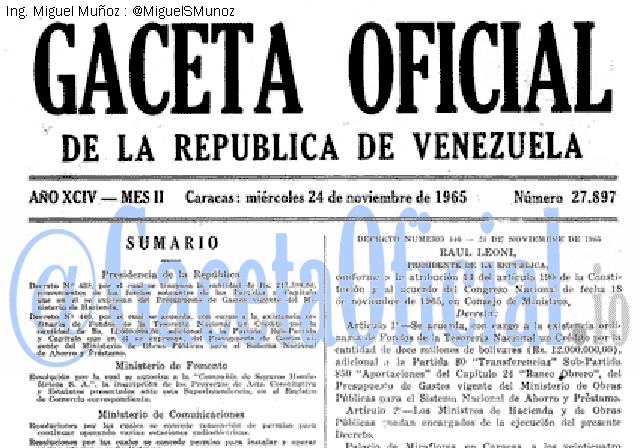 Gaceta Oficial 27897 del 24 Noviembre 1965