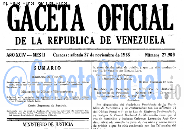 Gaceta Oficial 27900 del 27 Noviembre 1965