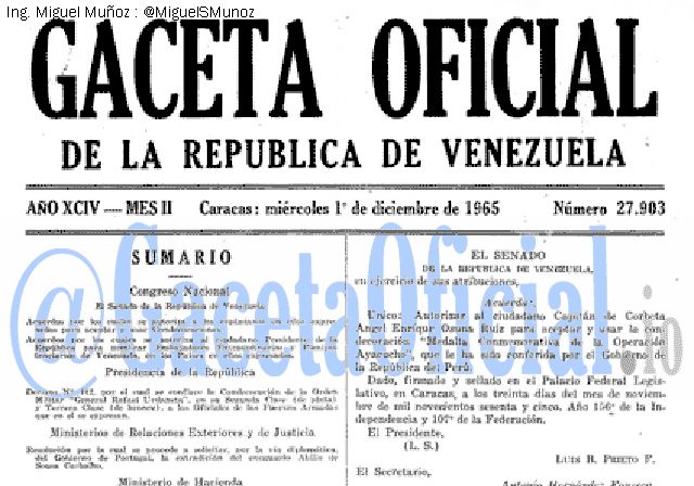 Gaceta Oficial 27903 del 1 Diciembre 1965