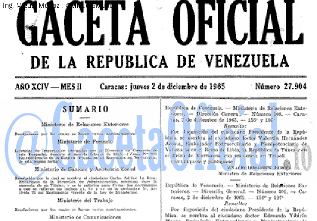 Gaceta Oficial 27904 del 2 Diciembre 1965