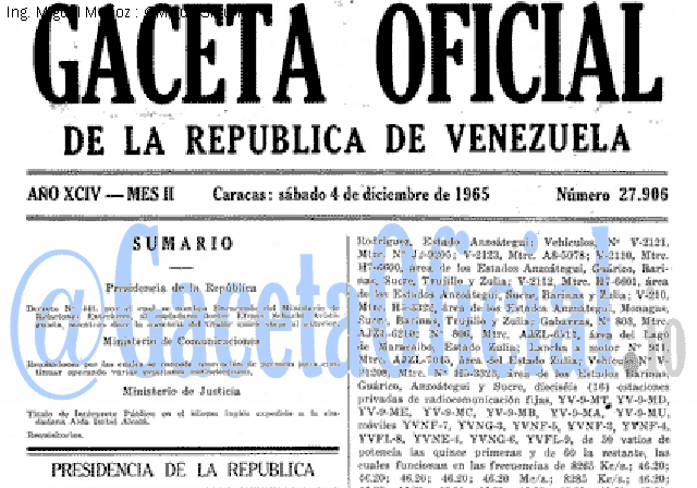 Gaceta Oficial 27906 del 4 Diciembre 1965