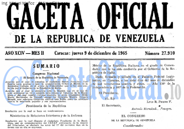 Gaceta Oficial 27910 del 9 Diciembre 1965