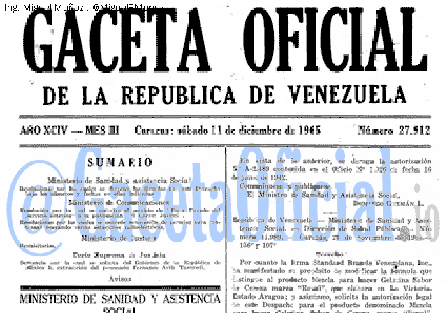 Gaceta Oficial 27912 del 11 Diciembre 1965