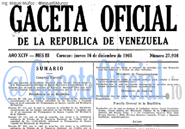 Gaceta Oficial 27916 del 16 Diciembre 1965