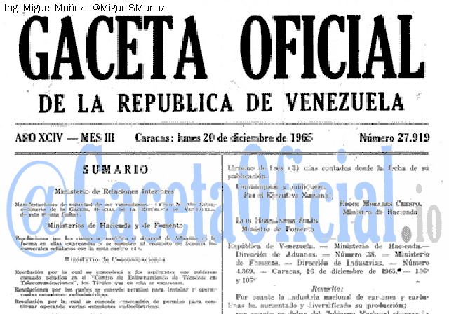 Gaceta Oficial 27919 del 20 Diciembre 1965
