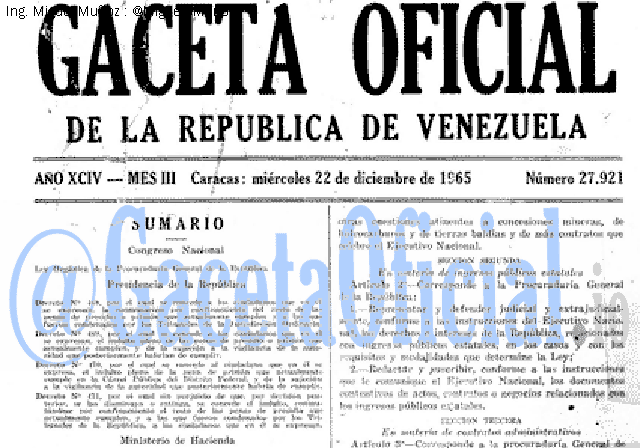 Gaceta Oficial 27921 del 22 Diciembre 1965