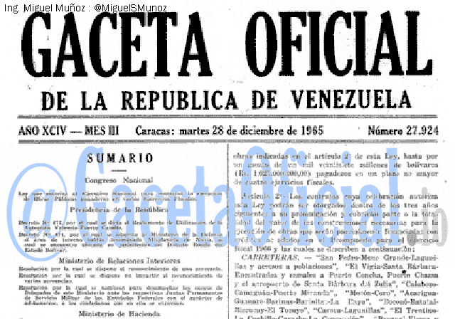 Gaceta Oficial 27924 del 28 Diciembre 1965