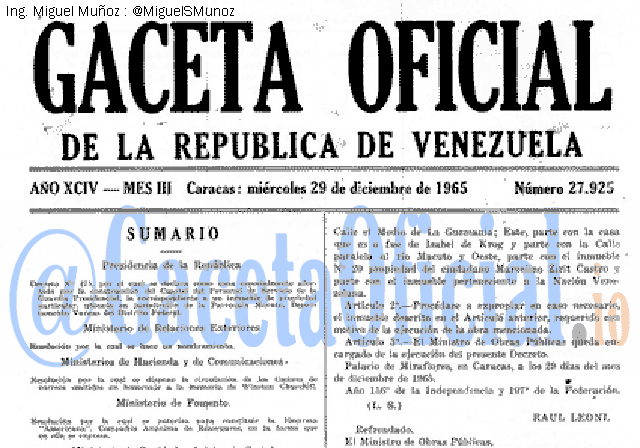 Gaceta Oficial 27925 del 29 Diciembre 1965