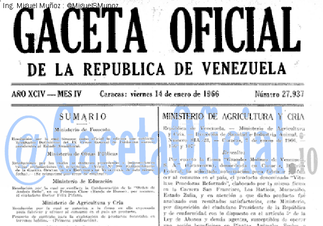 Gaceta Oficial 27937 del 14 Enero 1966