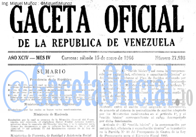 Gaceta Oficial 27938 del 15 Enero 1966