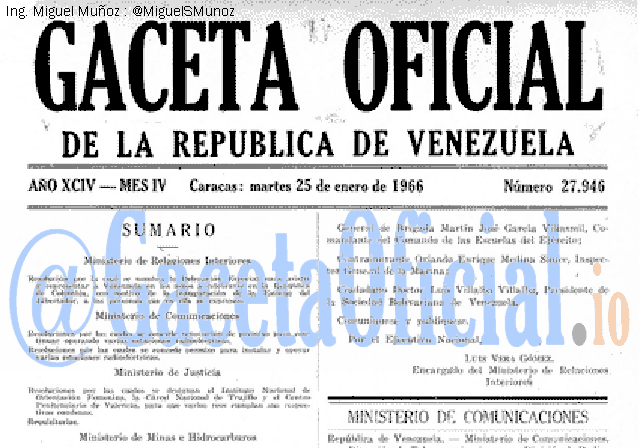 Gaceta Oficial 27946 del 25 Enero 1966
