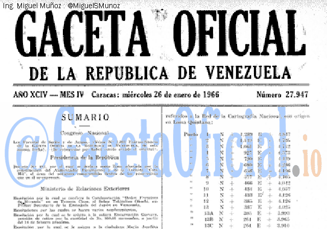 Gaceta Oficial 27947 del 26 Enero 1966