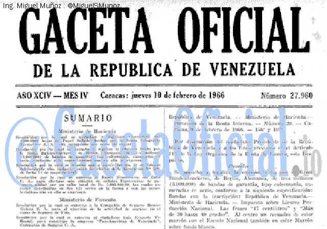 Gaceta Oficial 27960 del 10 Febrero 1966