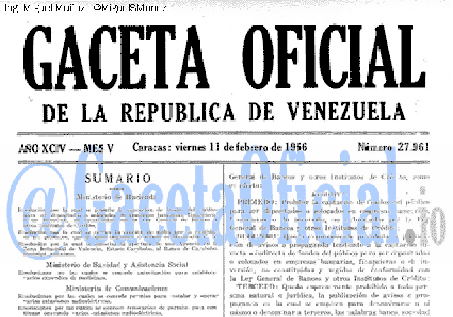 Gaceta Oficial 27961 del 11 Febrero 1966