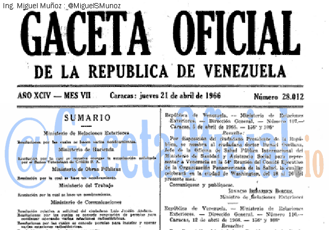 Gaceta Oficial 28012 del 21 Abril 1966