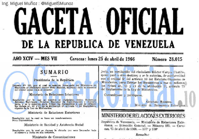Gaceta Oficial 28015 del 25 Abril 1966
