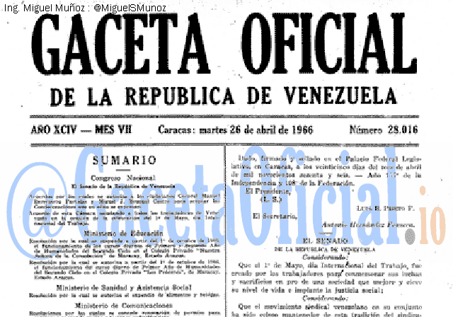 Gaceta Oficial 28016 del 26 Abril 1966