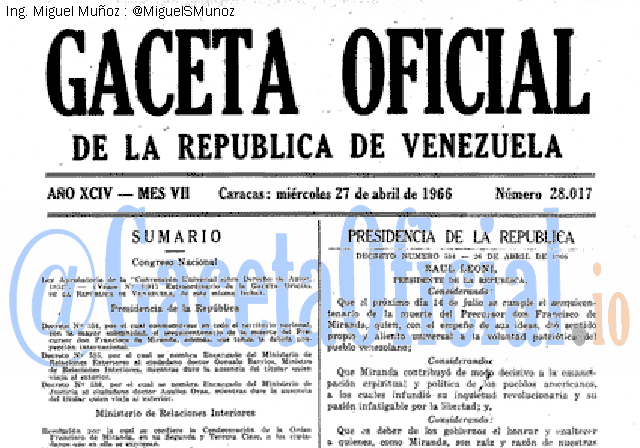 Gaceta Oficial 28017 del 27 Abril 1966