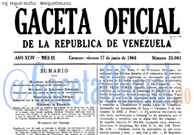 Gaceta Oficial 28061 del 17 Junio 1966