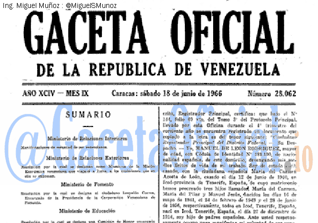 Gaceta Oficial 28062 del 18 Junio 1966