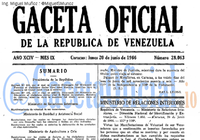 Gaceta Oficial 28063 del 20 Junio 1966