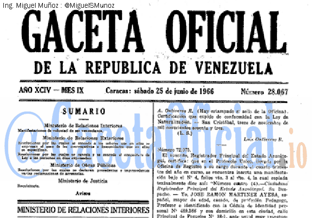 Gaceta Oficial 28067 del 25 Junio 1966
