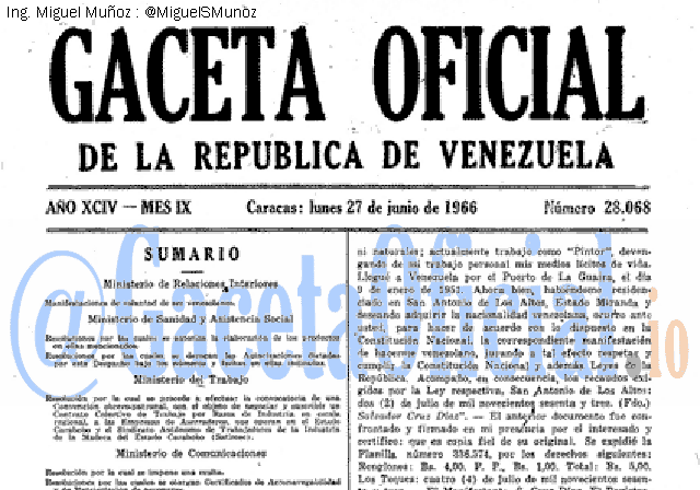 Gaceta Oficial 28068 del 27 Junio 1966