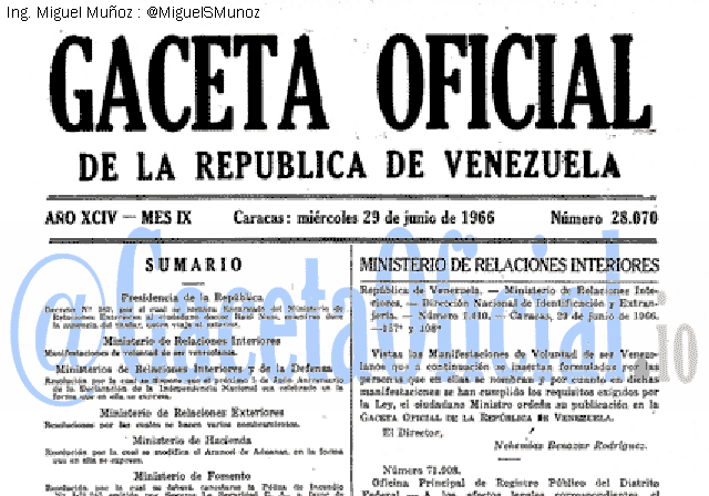 Gaceta Oficial 28070 del 29 Junio 1966
