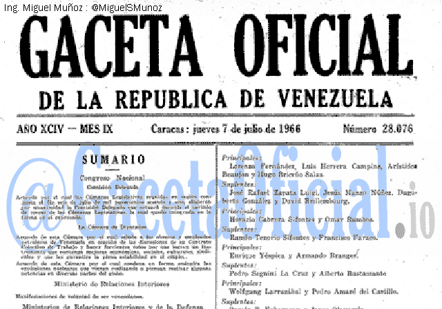 Gaceta Oficial 28076 del 7 Julio 1966