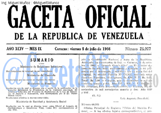 Gaceta Oficial 28077 del 8 Julio 1966